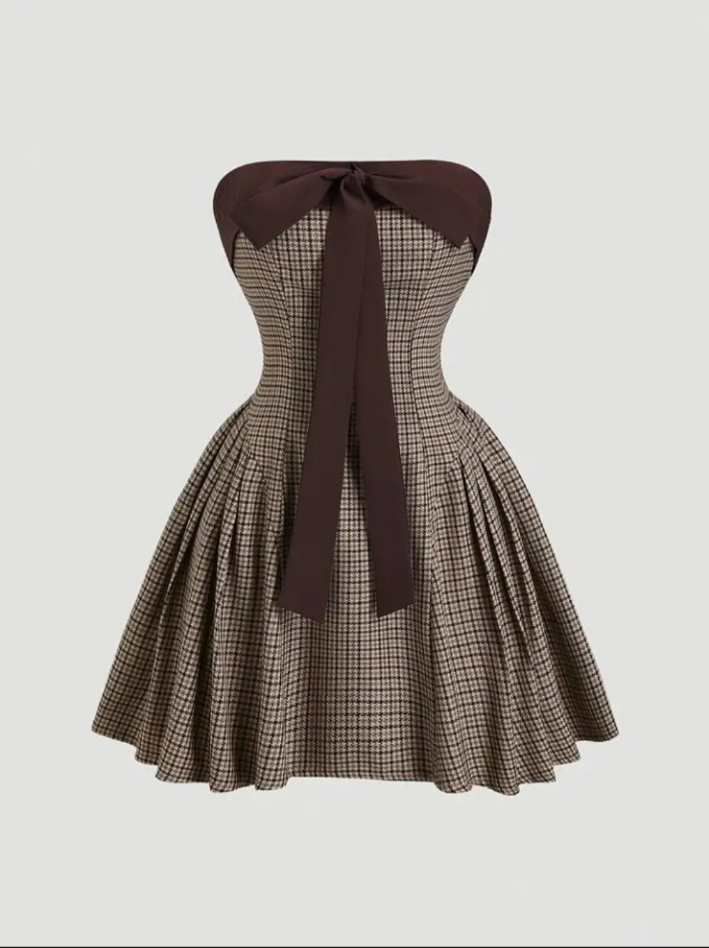 2026 New Women'S Retro Preppy Style Cami Dress Houndstooth Bow Waist-Cinching